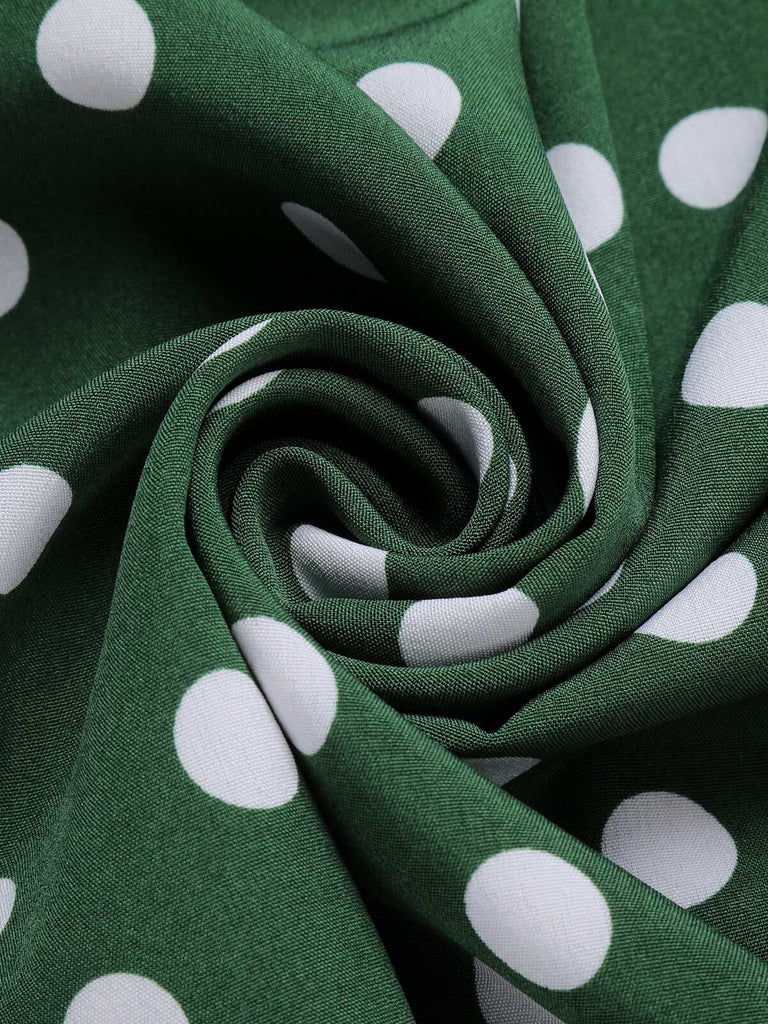 Grün 1940er Polka Dot Schleifenknoten Patchwork Kleid