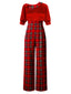 Rot 1930er Weihnachten Plaid Kurzarm Jumpsuit