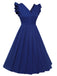 Blau 1950er Plissiertes Rüschen Trägerkleid