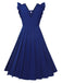 Blau 1950er Plissiertes Rüschen Trägerkleid