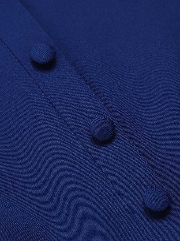 Blau 1950er Plissiertes Rüschen Trägerkleid