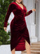 [Übergröße] 1960er V-Ausschnitt Samt Wickelkleid