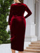 [Übergröße] 1960er V-Ausschnitt Samt Wickelkleid
