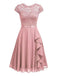1940er Rüschen Spitze Floral Solid Kleid