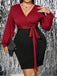 [Übergröße] Rot 1960er Tiefem V-Ausschnitt Patchwork Kleid