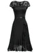 1950er V-Ausschnitt Spitzenrüschen Festes Kleid