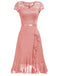 1950er V-Ausschnitt Spitzenrüschen Festes Kleid