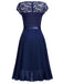 1950er V-Ausschnitt Spitzenrüschen Festes Kleid