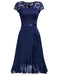 1950er V-Ausschnitt Spitzenrüschen Festes Kleid