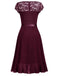 1950er V-Ausschnitt Spitzenrüschen Festes Kleid