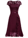 1950er V-Ausschnitt Spitzenrüschen Festes Kleid