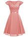 1950er Solides V-Ausschnitt Rüschenärmeln Spitzenkleid