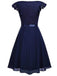 1950er Solides V-Ausschnitt Rüschenärmeln Spitzenkleid