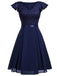 1950er Solides V-Ausschnitt Rüschenärmeln Spitzenkleid