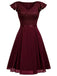 1950er Solides V-Ausschnitt Rüschenärmeln Spitzenkleid