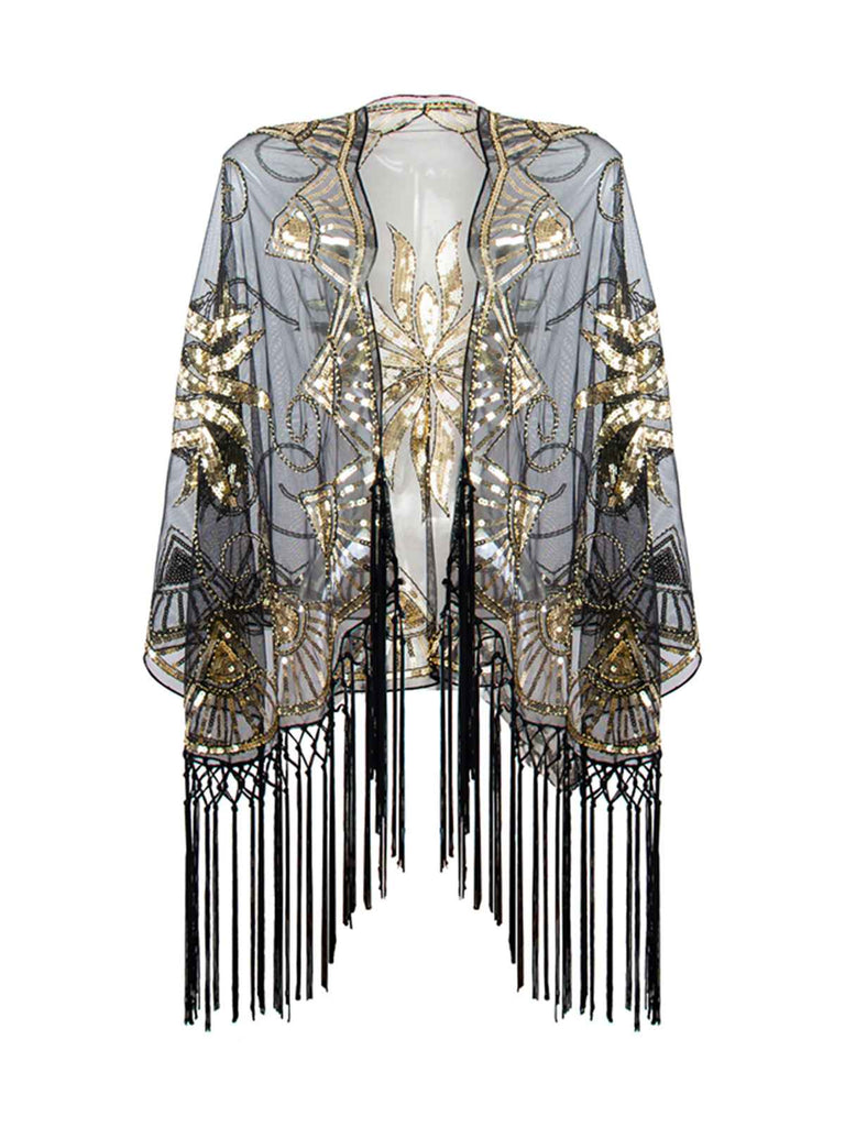 1920er Vintage Quasten Pailletten Mesh Cape