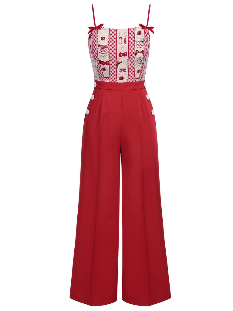 Rot 1930er Kirsch Cupcake Trägern Jumpsuit
