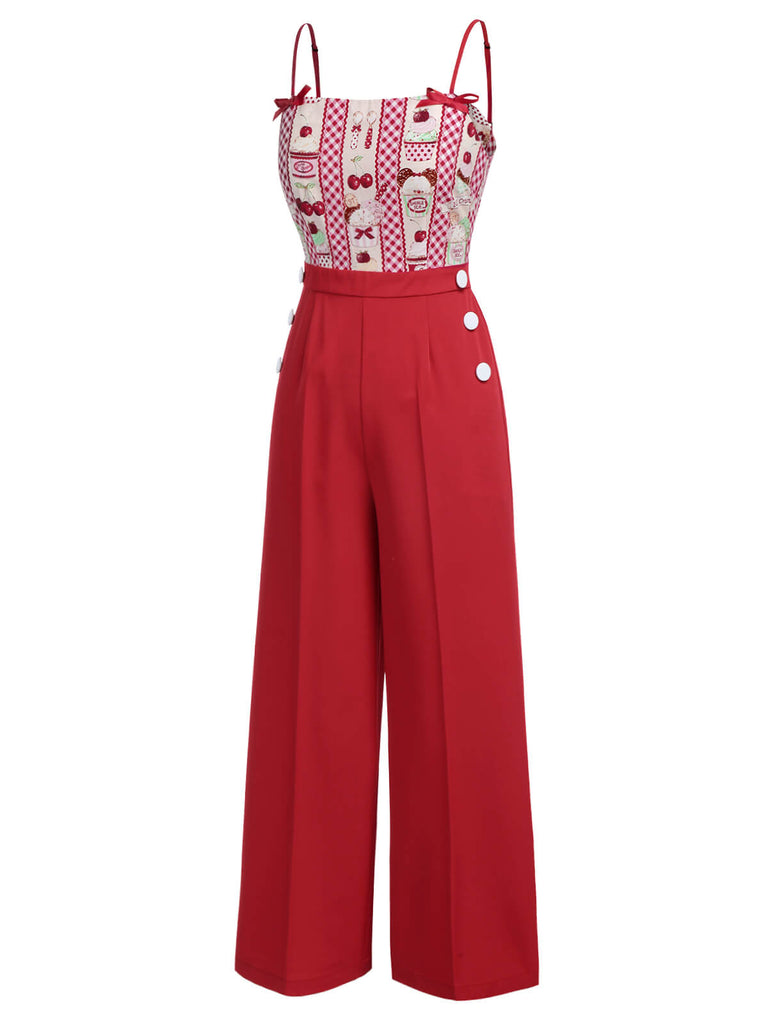 Rot 1930er Kirsch Cupcake Trägern Jumpsuit