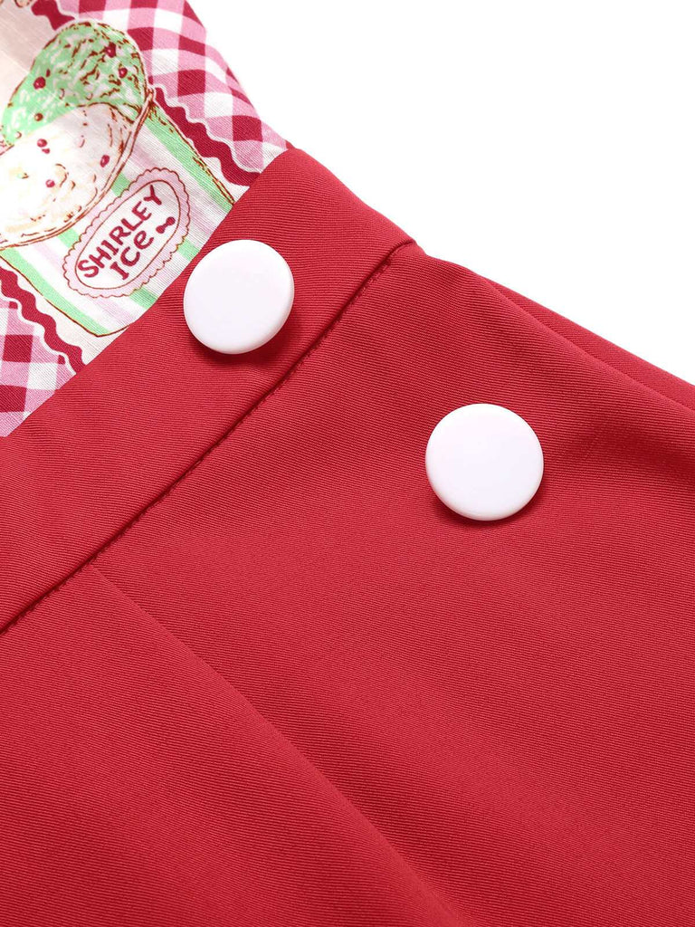 Rot 1930er Kirsch Cupcake Trägern Jumpsuit
