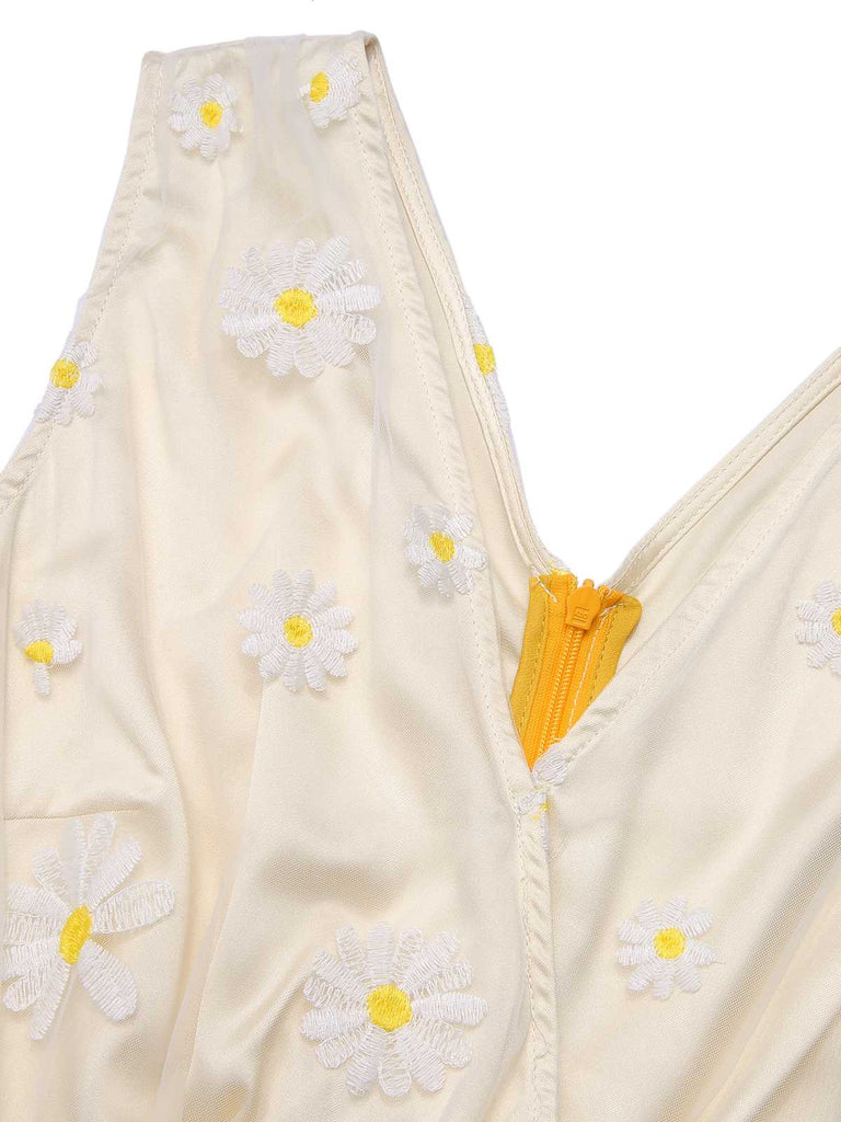 Gelb 1950er V-Ausschnitt Daisy Mesh Romper