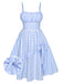 Blau 1950er Spaghettiträger Plaids Schleife Dekor Kleid
