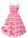 Rosa 1950er Kirsche Spaghettiträger Kleid