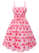 Rosa 1950er Kirsche Spaghettiträger Kleid