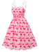 Rosa 1950er Kirsche Spaghettiträger Kleid