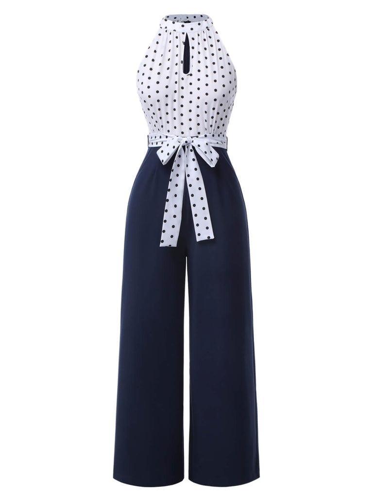 Blau 1940er Halter Polka Dot Jumpsuit