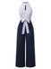 Blau 1940er Halter Polka Dot Jumpsuit