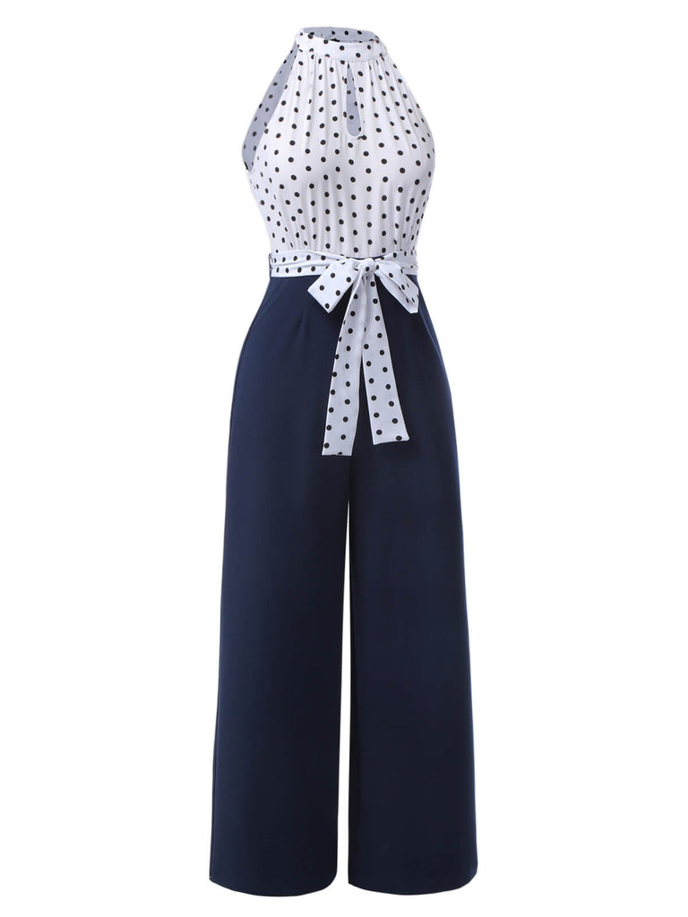 Blau 1940er Halter Polka Dot Jumpsuit