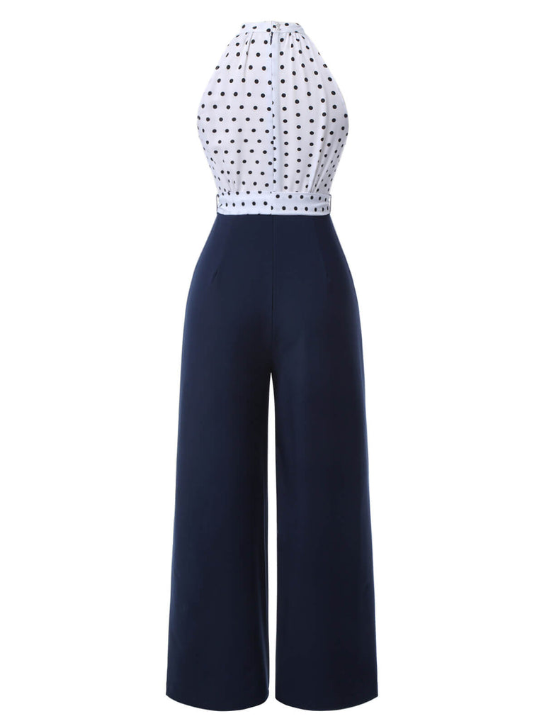 Blau 1940er Halter Polka Dot Jumpsuit