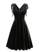1950er Solide Samt Schnürung V-Ausschnitt Kleid