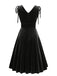1950er Solide Samt Schnürung V-Ausschnitt Kleid