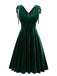 1950er Solide Samt Schnürung V-Ausschnitt Kleid