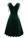 1950er Solide Samt Schnürung V-Ausschnitt Kleid