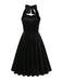 1950er Solides Trägerloses Neckholder Samtkleid