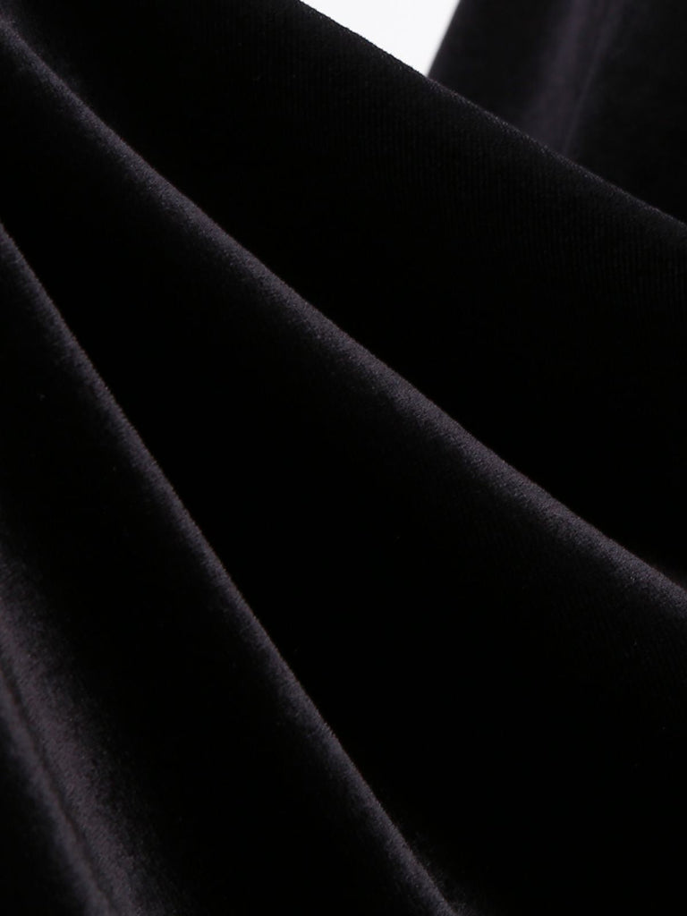 1950er Solides Trägerloses Neckholder Samtkleid
