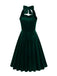 1950er Solides Trägerloses Neckholder Samtkleid