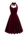 1950er Solides Trägerloses Neckholder Samtkleid