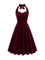 1950er Solides Trägerloses Neckholder Samtkleid