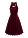 1950er Solides Trägerloses Neckholder Samtkleid