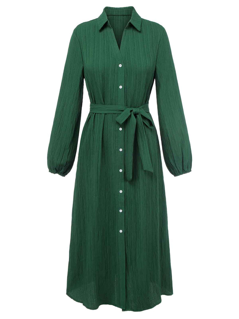 Grün 1960er Revers Lockerem Gürtel  Kleid