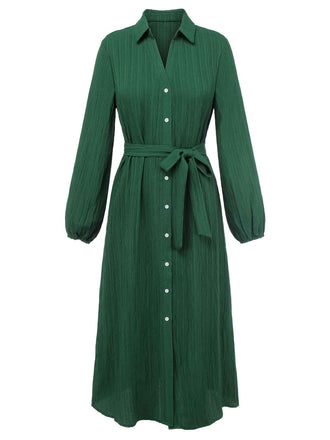 Grün 1960er Revers Lockerem Gürtel  Kleid