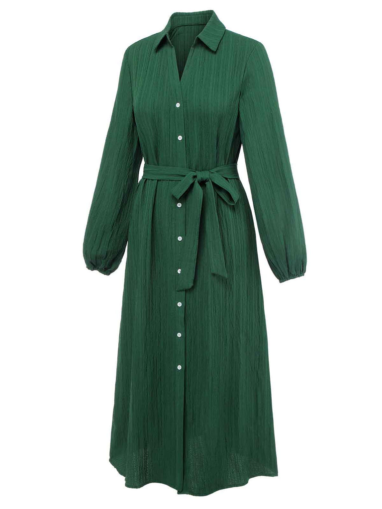 Grün 1960er Revers Lockerem Gürtel  Kleid
