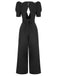 1930er Solides Tiefem V-Ausschnitt Puffärmeln Jumpsuit