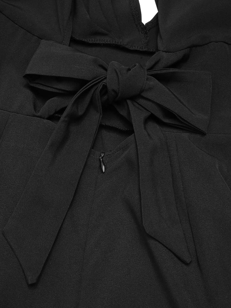 1930er Solides Tiefem V-Ausschnitt Puffärmeln Jumpsuit