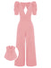1930er Solides Tiefem V-Ausschnitt Puffärmeln Jumpsuit