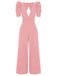 1930er Solides Tiefem V-Ausschnitt Puffärmeln Jumpsuit