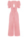 1930er Solides Tiefem V-Ausschnitt Puffärmeln Jumpsuit